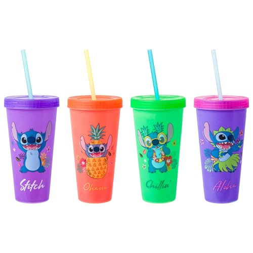Ensemble de 4 gobelets pour boissons froides Stitch à couleur changeante, 24 oz Confiserie et cie