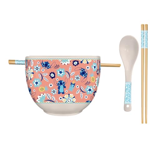 Bol à ramen Lilo and Stitch en boîte florale de 20 oz avec baguettes Confiserie et cie