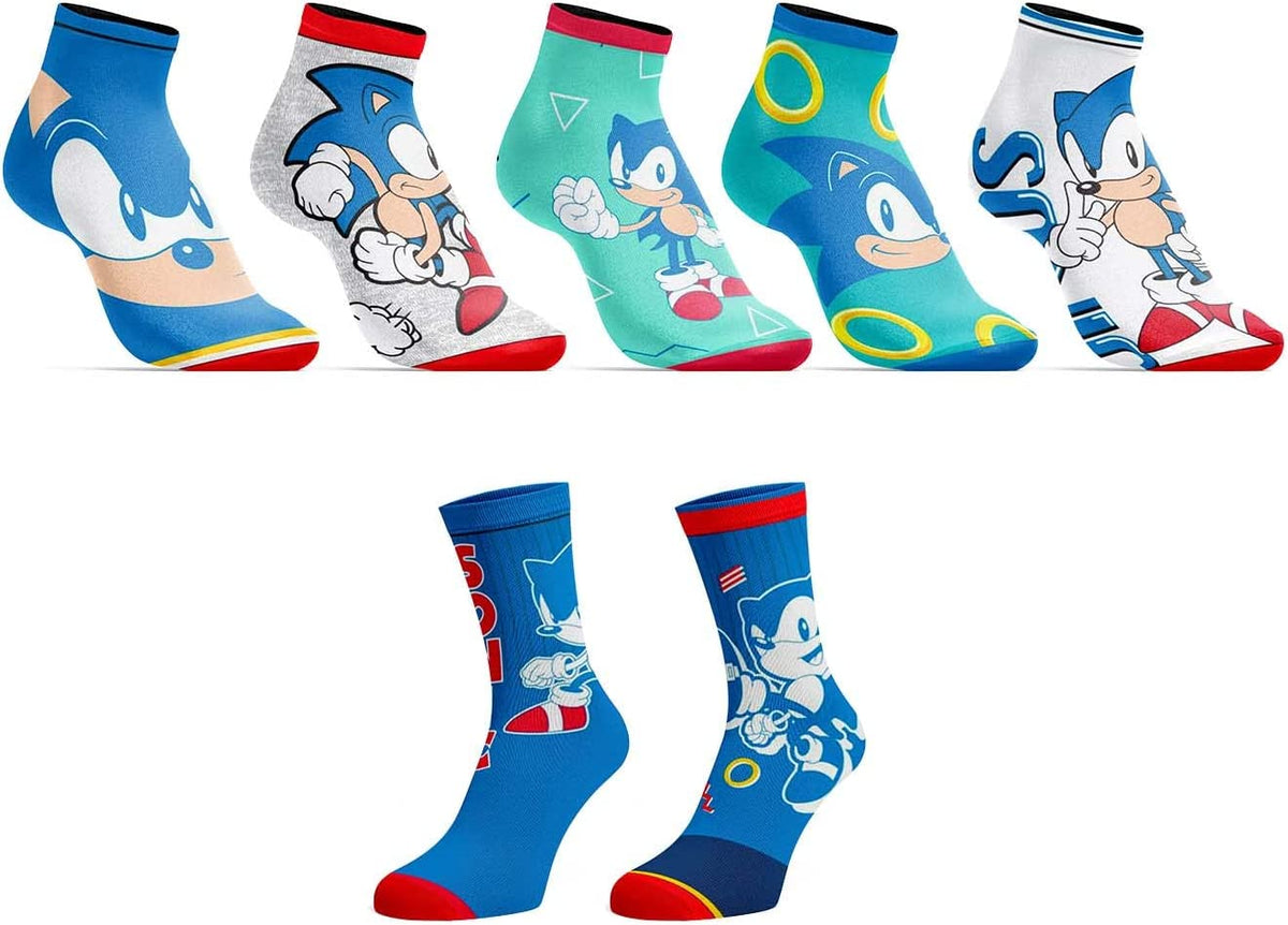 SEGA - SONIC - YOUTH 7 PACK 5 ANKLE 2 CREW SOCK SET Ma boutique