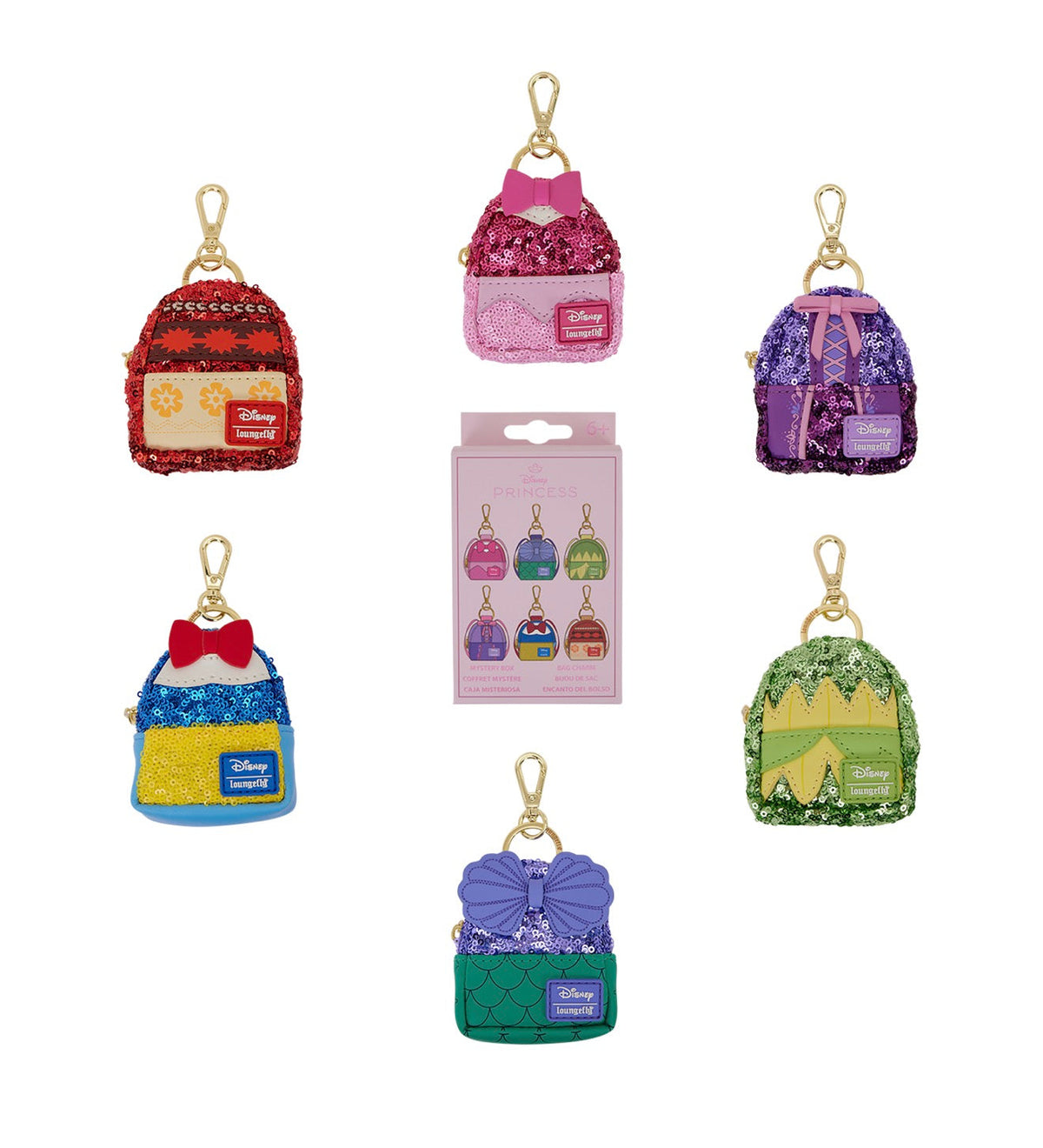 Loungefly Disney Princess Exclusive Sequin Cosplay Mystery Mini Backpack Keychain Charm Wave 1 HT/BL