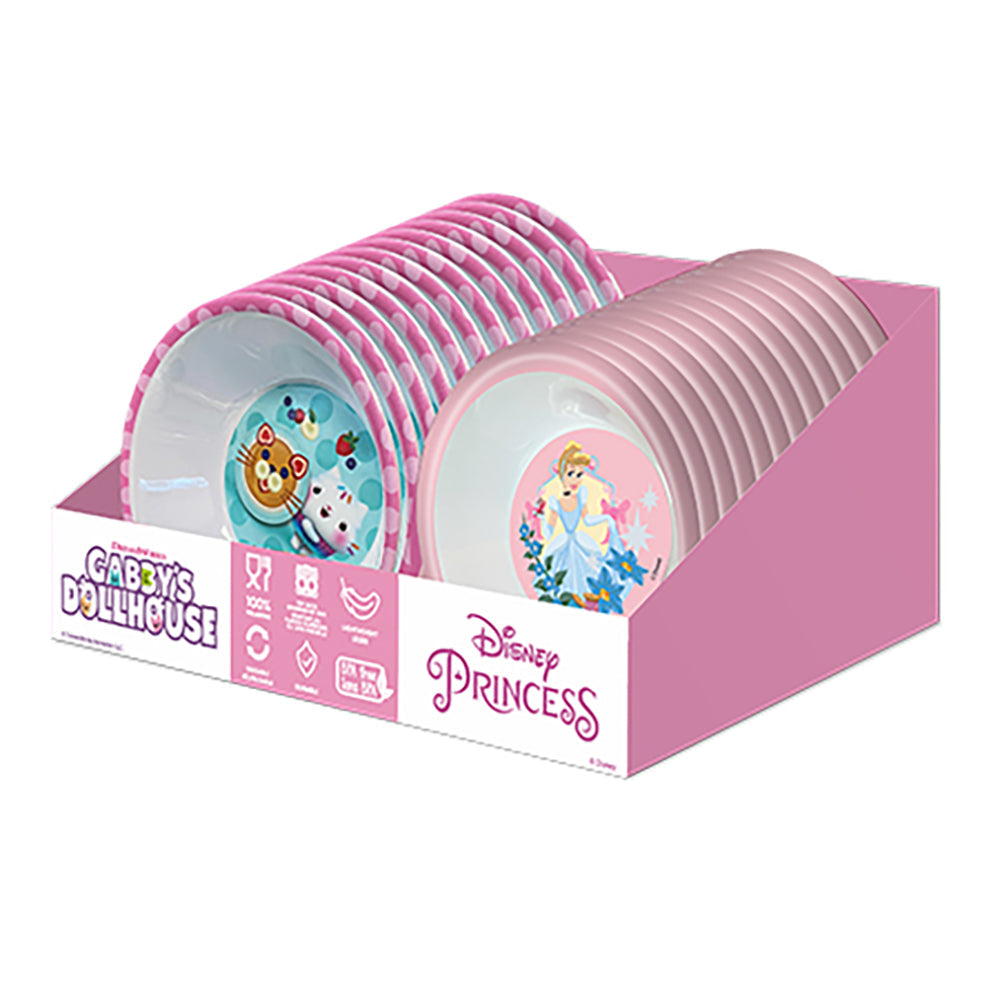 Bol en mélamine : Princesses ou Gabby Dollhouse, assortiment Confiserie et cie
