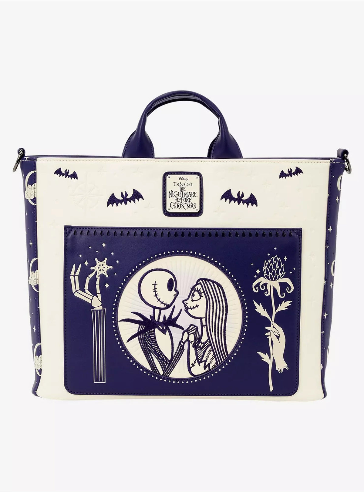 Loungefly Disney The Nightmare Before Christmas Jack Skellington & Sally Night Sky Convertible Backpack and Tote Crossbody Bag HT/BL