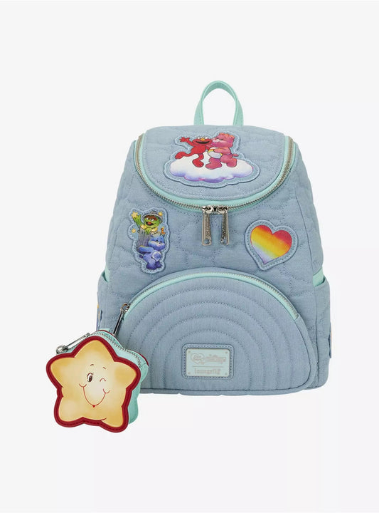 Loungefly Care Bears x Sesame Street Denim Quilted Mini Backpack with Coin Purse HT/BL