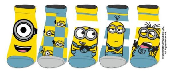 Despicable Me - Kevin, Stuart and Bob on Yellow 5 Pack Ankle Sock 9-11 Ma boutique
