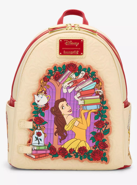 Loungefly Disney Beauty and the Beast Belle Roses Magnetic Door Mini Backpack HT/BL