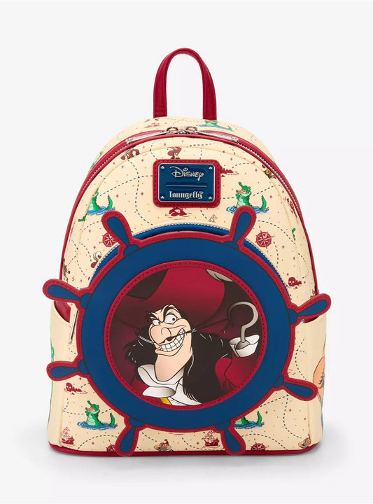 Loungefly Disney Peter Pan Captain Hook Ship Wheel Rotating Mini Backpack HT/BL