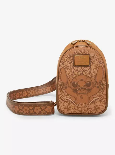 Loungefly Disney Lilo & Stitch Tonal Stitch Carving Crossbody Sling Bag HT/BL