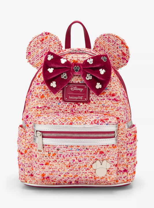 Loungefly Pink Bouclé Fabric Minnie Mouse Ears Mini Backpack HT/BL