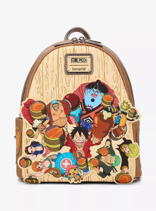 Loungefly One Piece Group Portrait Wood Grain Mini Backpack HT/BL