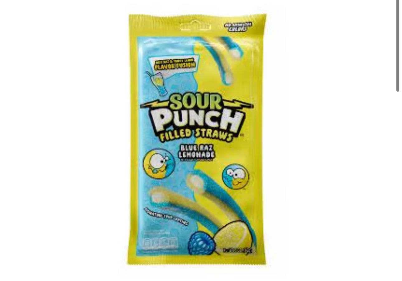 SOUR PUNCH STRAWS - BLUE RASPBERRY-LEMONADE PEG BAG - 5OZ(142G) Blackcat