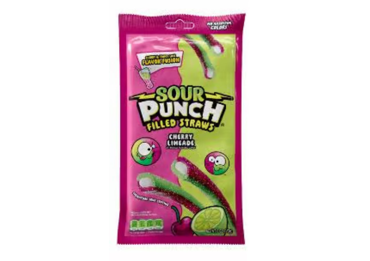 SOUR PUNCH STRAWS - CHERRY LIME PEG BAG - 5OZ(142G) Blackcat