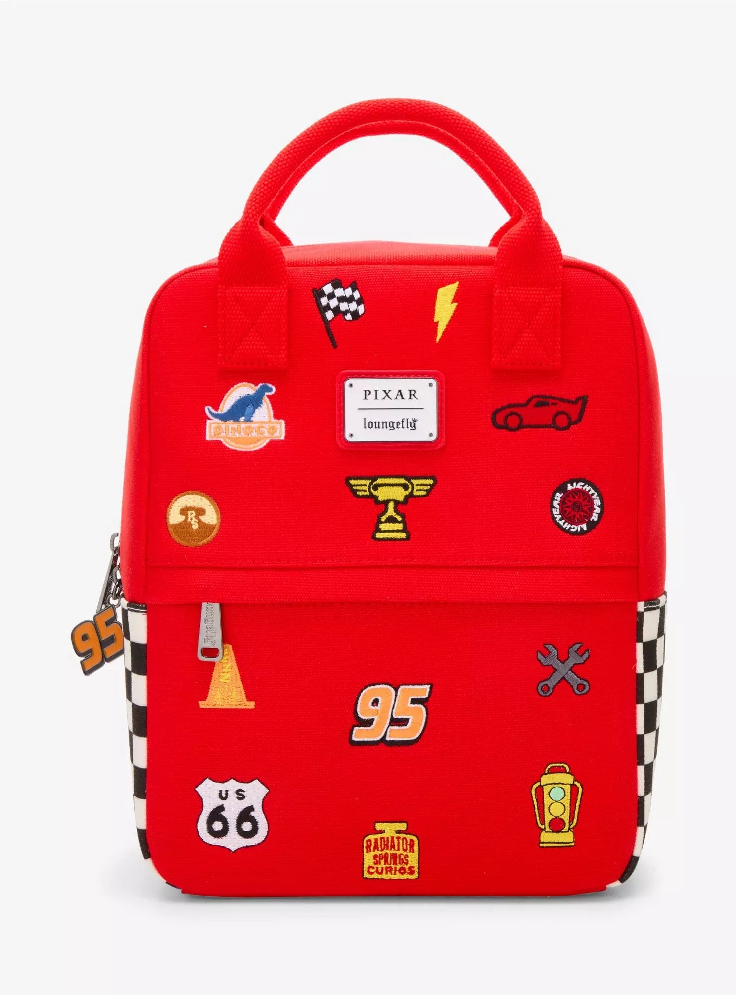 Loungefly Disney Pixar Cars Lightning McQueen Embroidered Patches Canvas Mini Backpack HT/BL