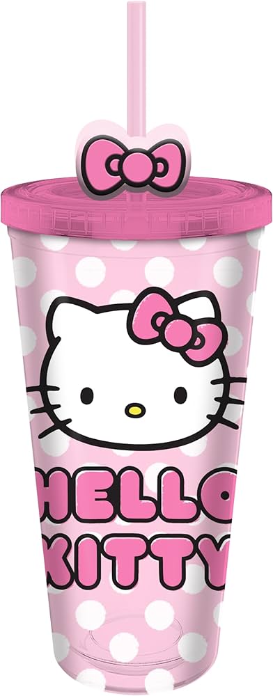 Gobelet à glace Hello Kitty Bows and Hearts en plastique 24 oz avec couvercle