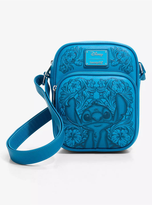 Loungefly Disney Lilo & Stitch Blue Floral Embossed Crossbody Bag HT/BL