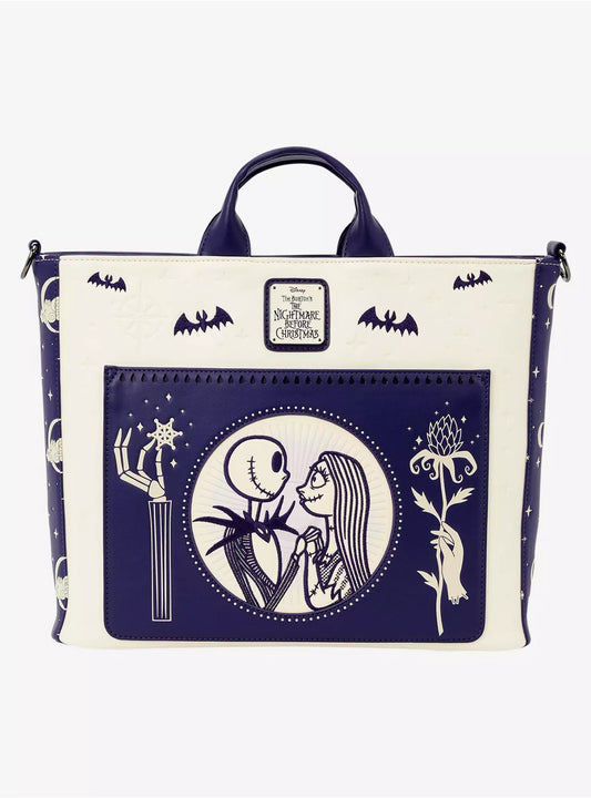 Loungefly Disney The Nightmare Before Christmas Jack Skellington & Sally Night Sky Convertible Backpack and Tote Crossbody Bag HT/BL
