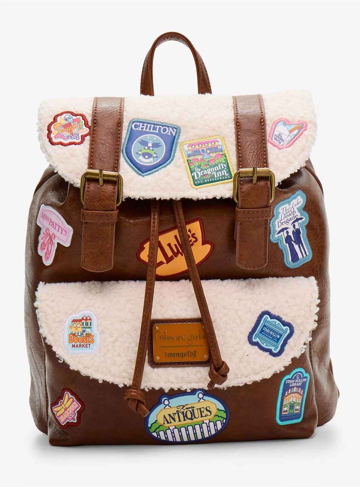 Loungefly Gilmore Girls Embroidered Patches Sherpa-Lined Rucksack Mini Backpack HT/BL