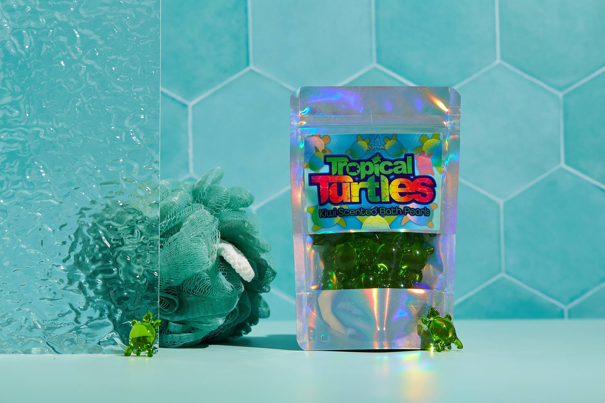 Tortues tropicales. 15 perles de bain en forme de tortue parfumées au kiwi Bare Boutique