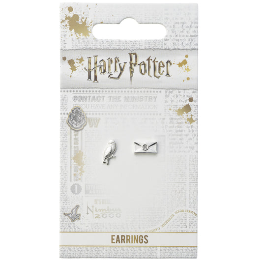 Boucles d'oreilles officielles Harry Potter Hedwig & Letter en plaqué argent